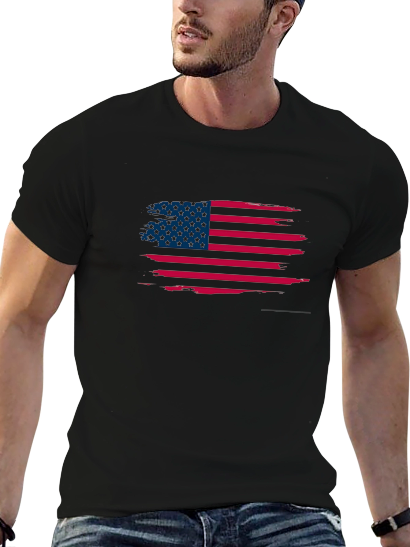 American Flag Distressed Black T-Shirt