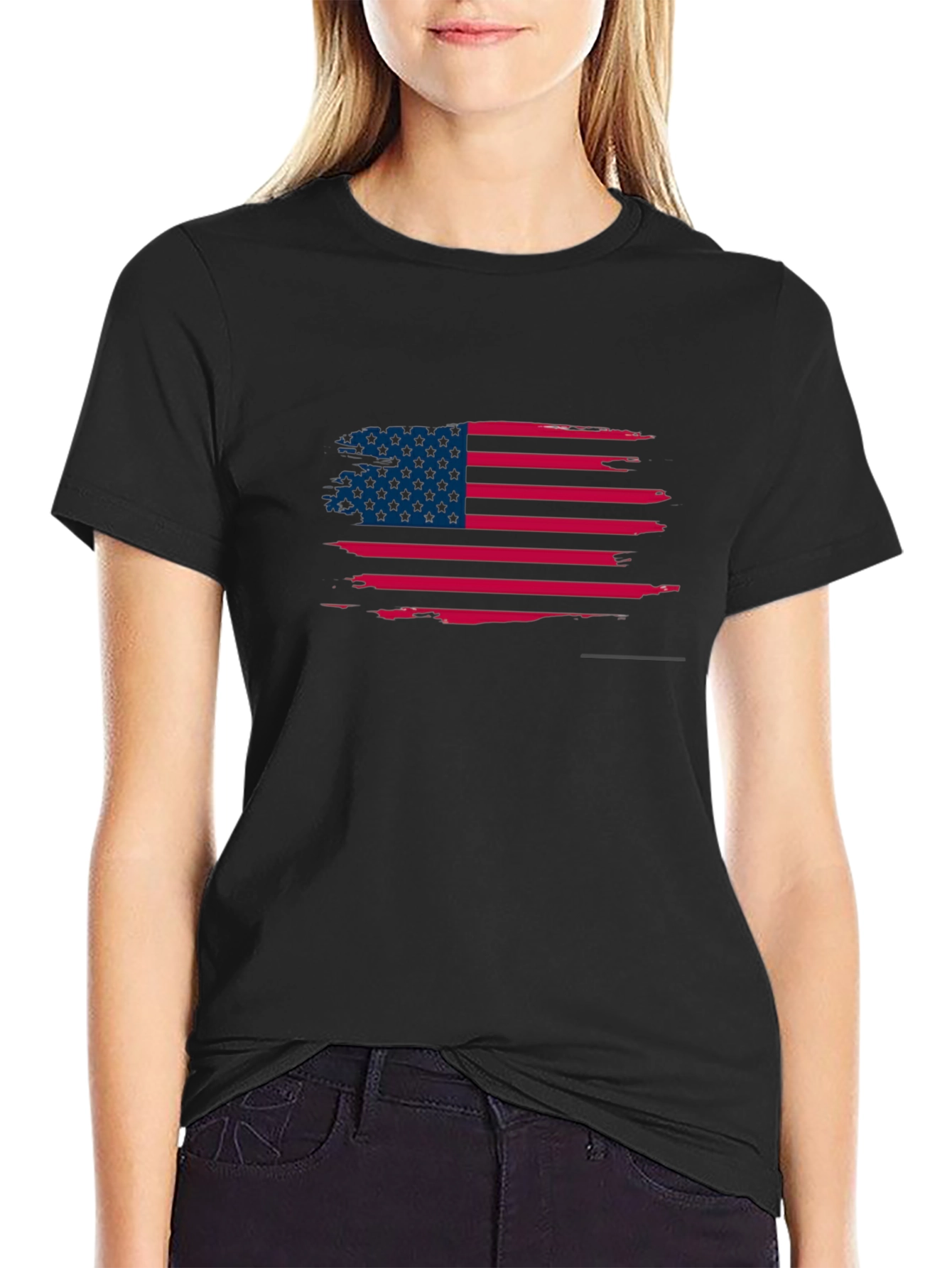 American Flag Distressed Black T-Shirt