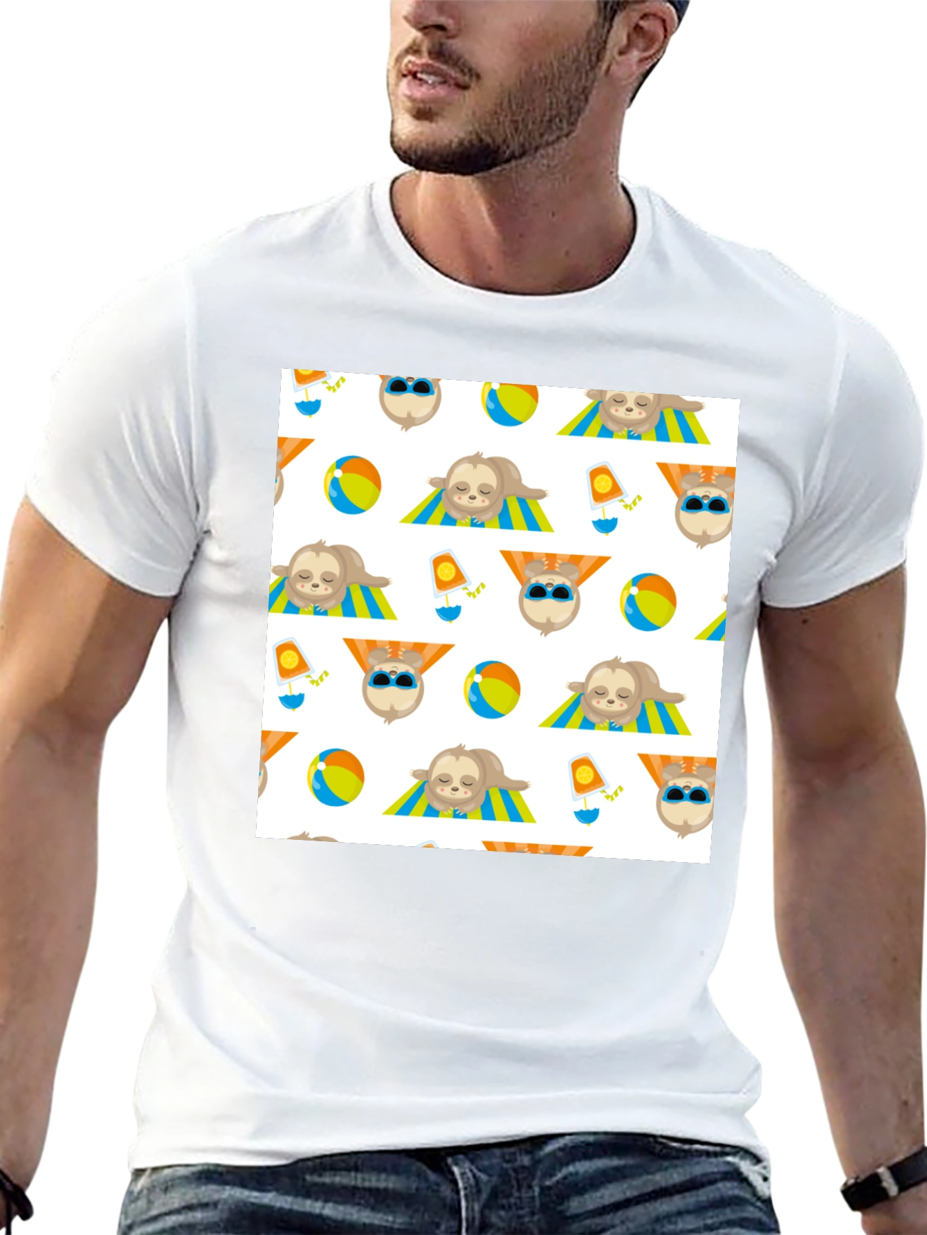 Sloth Beach Pattern T-Shirt - Fun & Relaxed Style