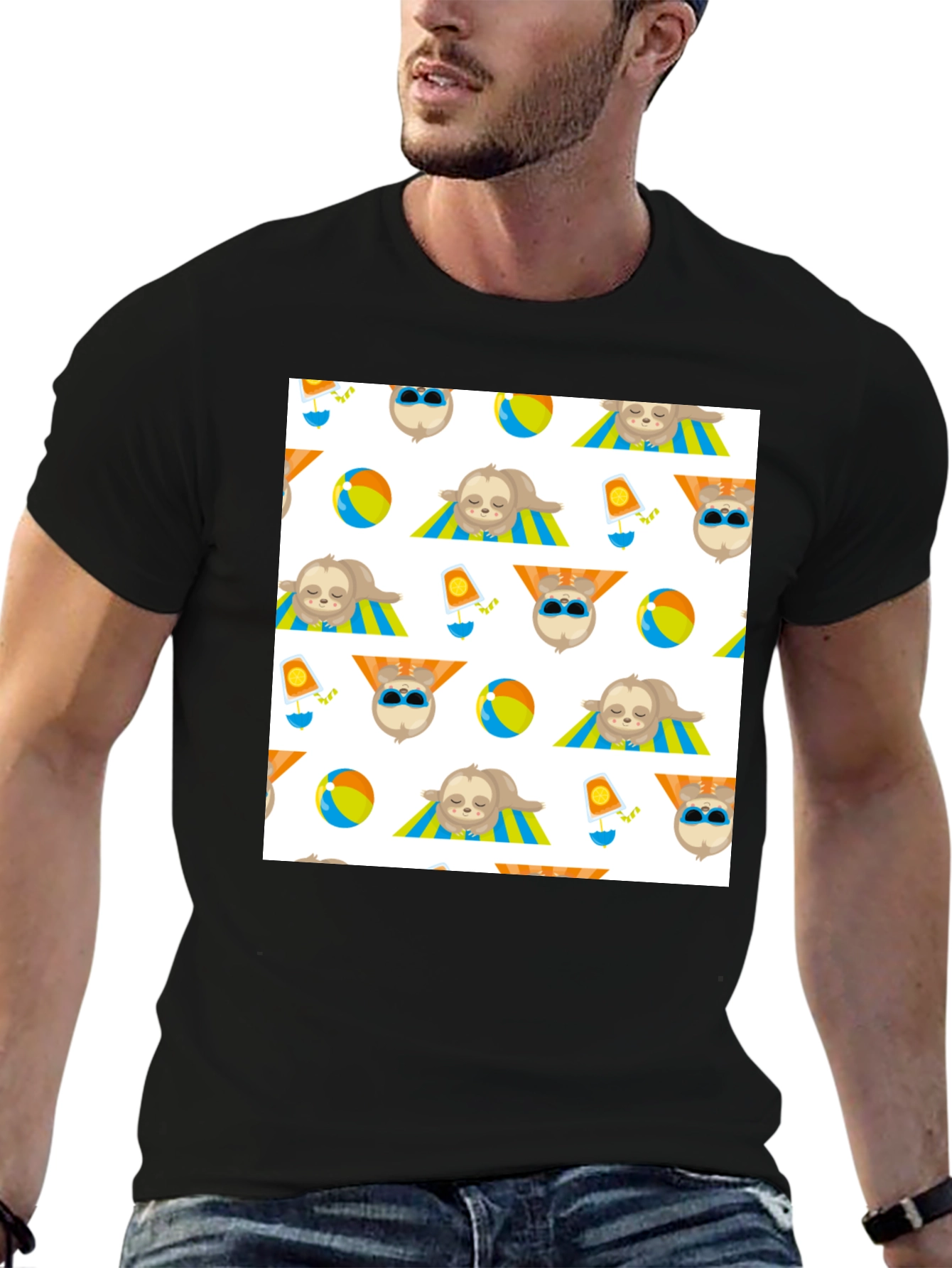 Sloth Beach Pattern T-Shirt - Fun & Relaxed Style