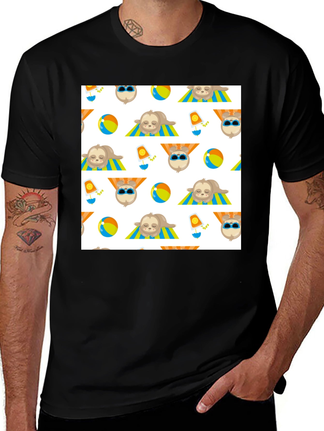 Sloth Beach Pattern T-Shirt - Fun & Relaxed Style