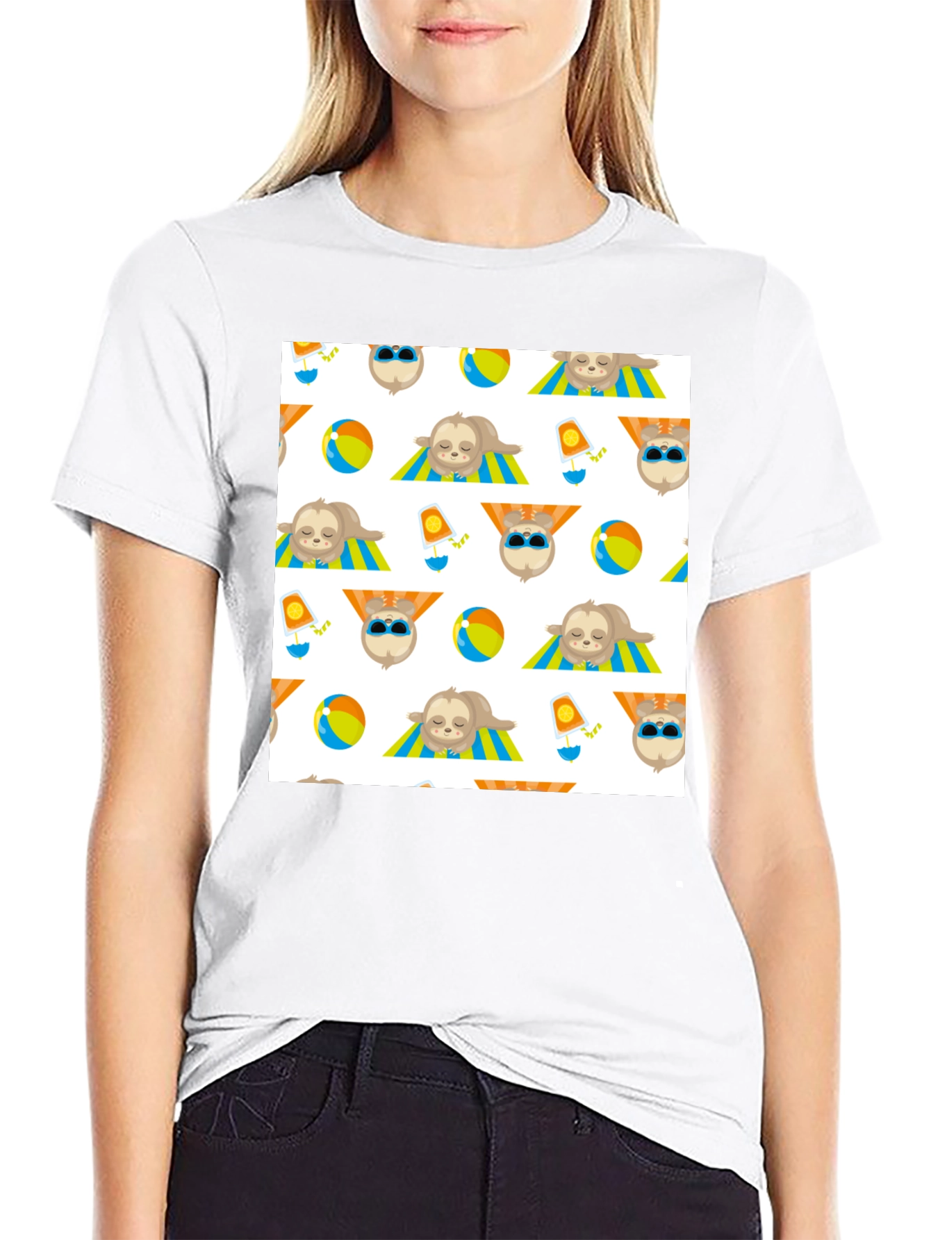 Sloth Beach Pattern T-Shirt - Fun & Relaxed Style