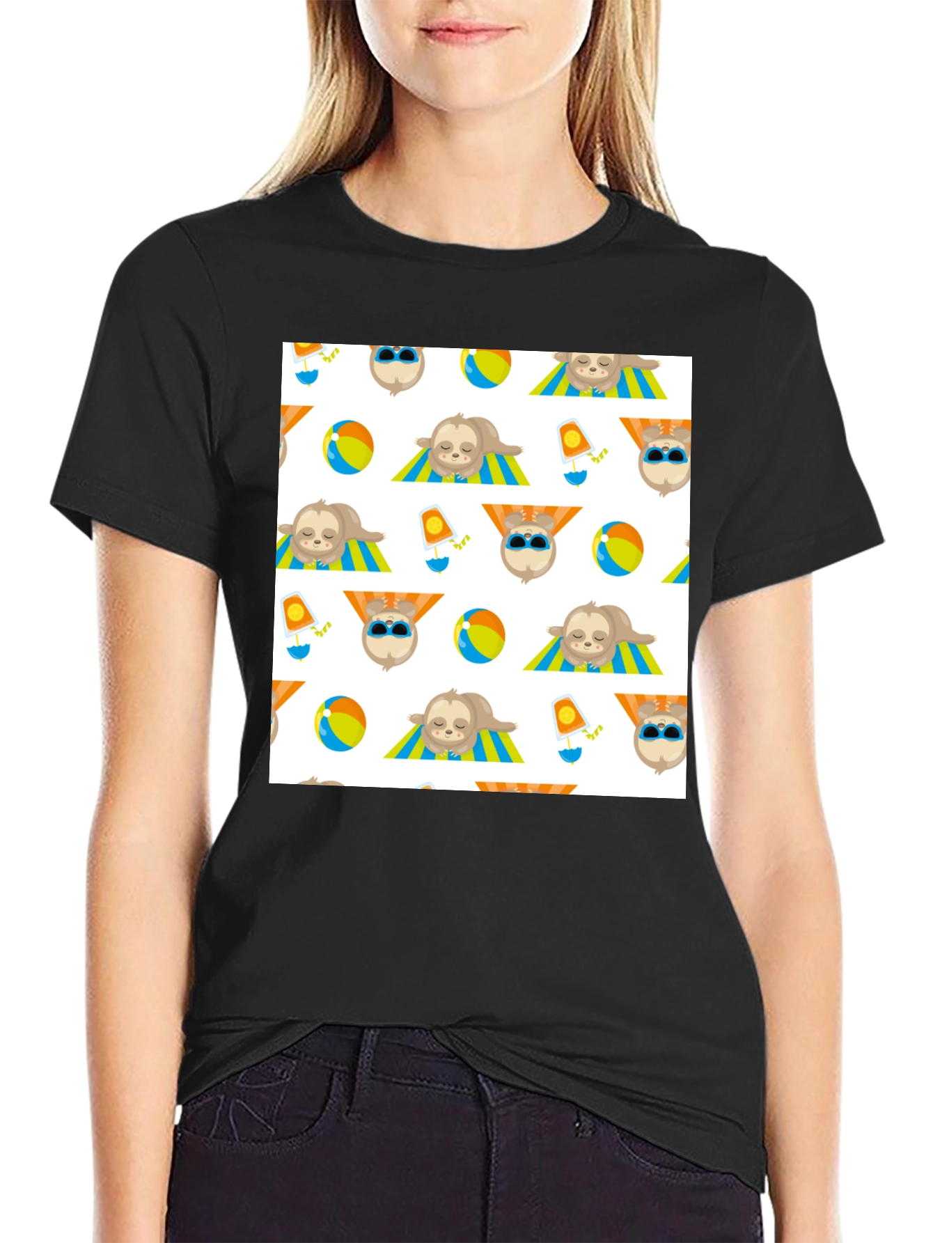 Sloth Beach Pattern T-Shirt - Fun & Relaxed Style