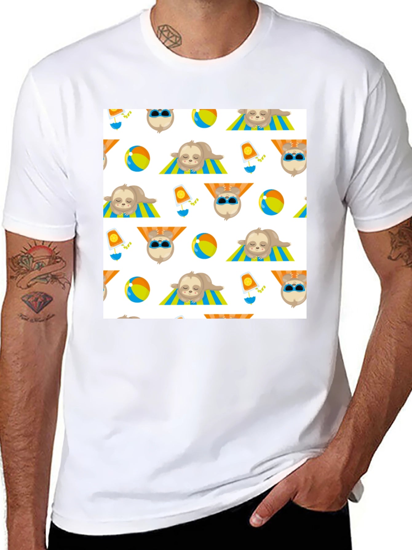 Sloth Beach Pattern T-Shirt - Fun & Relaxed Style