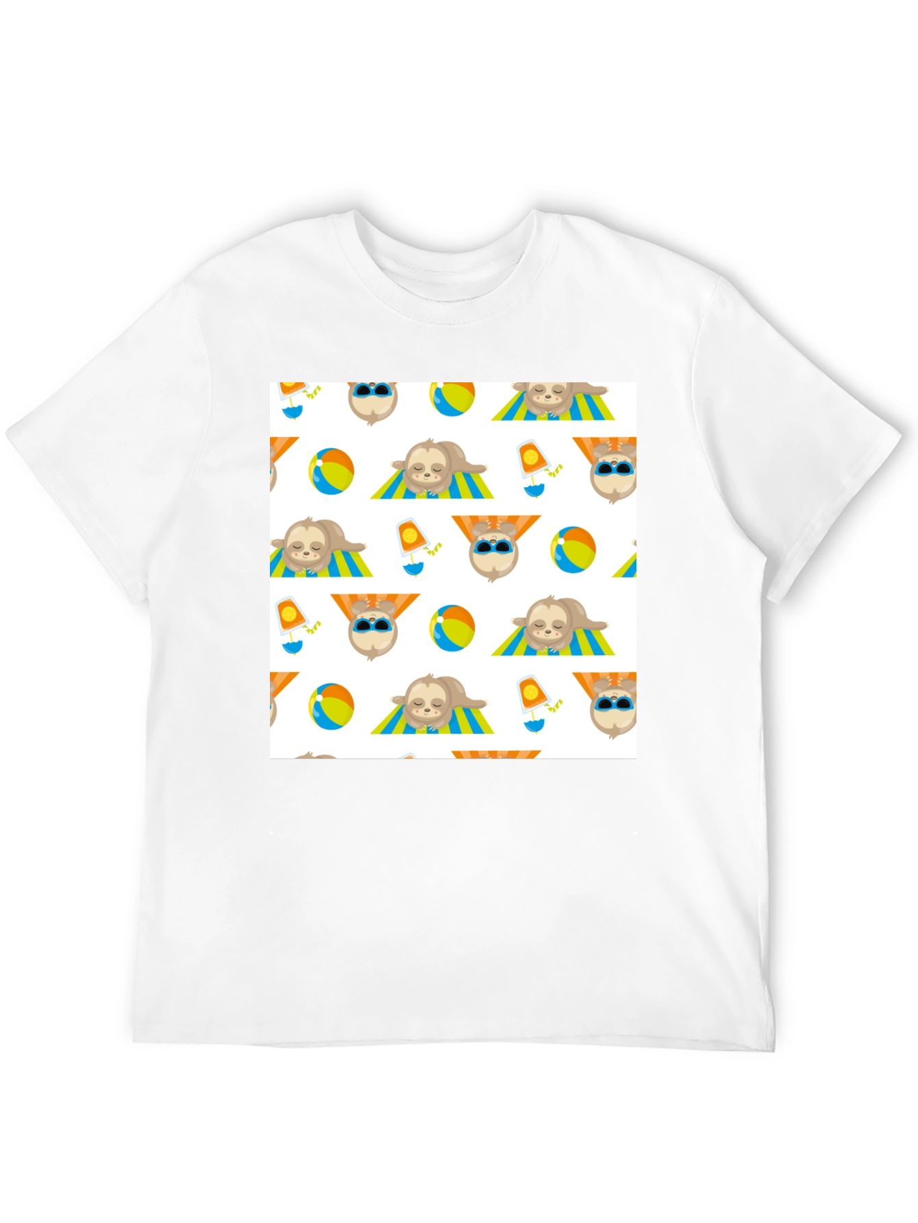 Sloth Beach Pattern T-Shirt - Fun & Relaxed Style