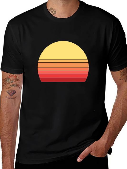 Retro Sunset Graphic Tee - Vintage Style Black T-Shirt