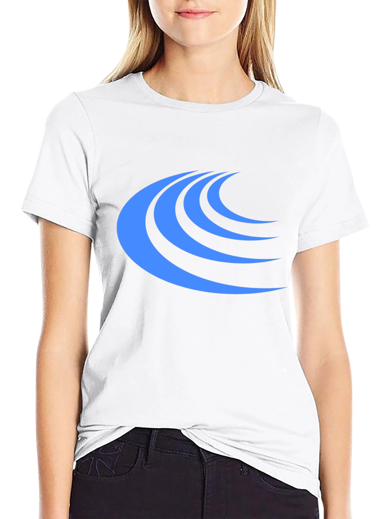 Stylish Black Tee with Blue Wave Design
