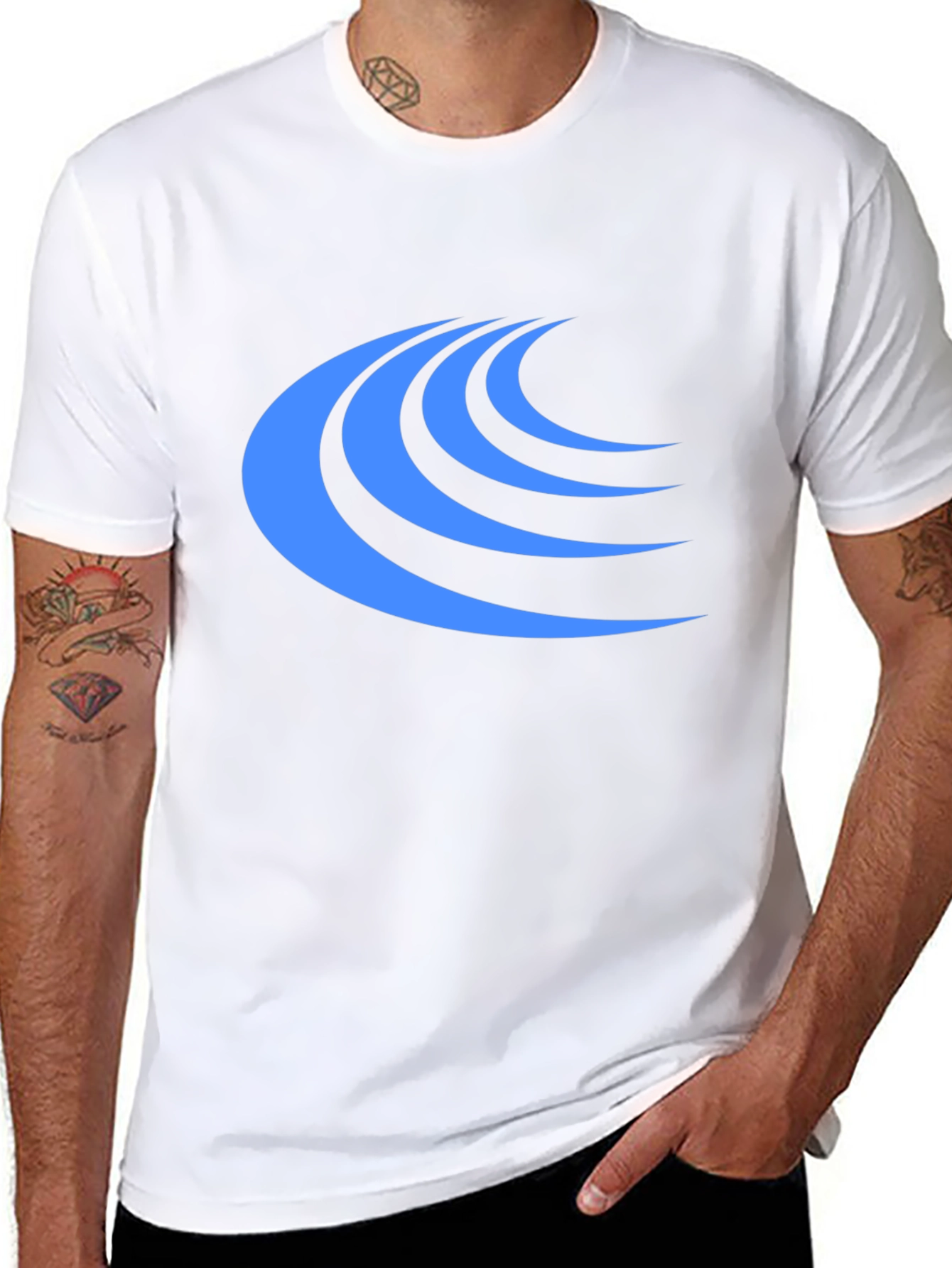 Stylish Black Tee with Blue Wave Design