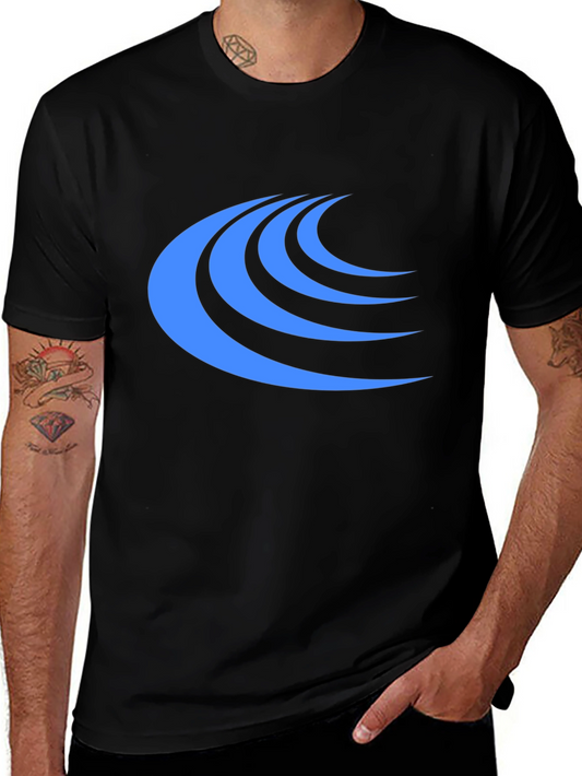 Stylish Black Tee with Blue Wave Design