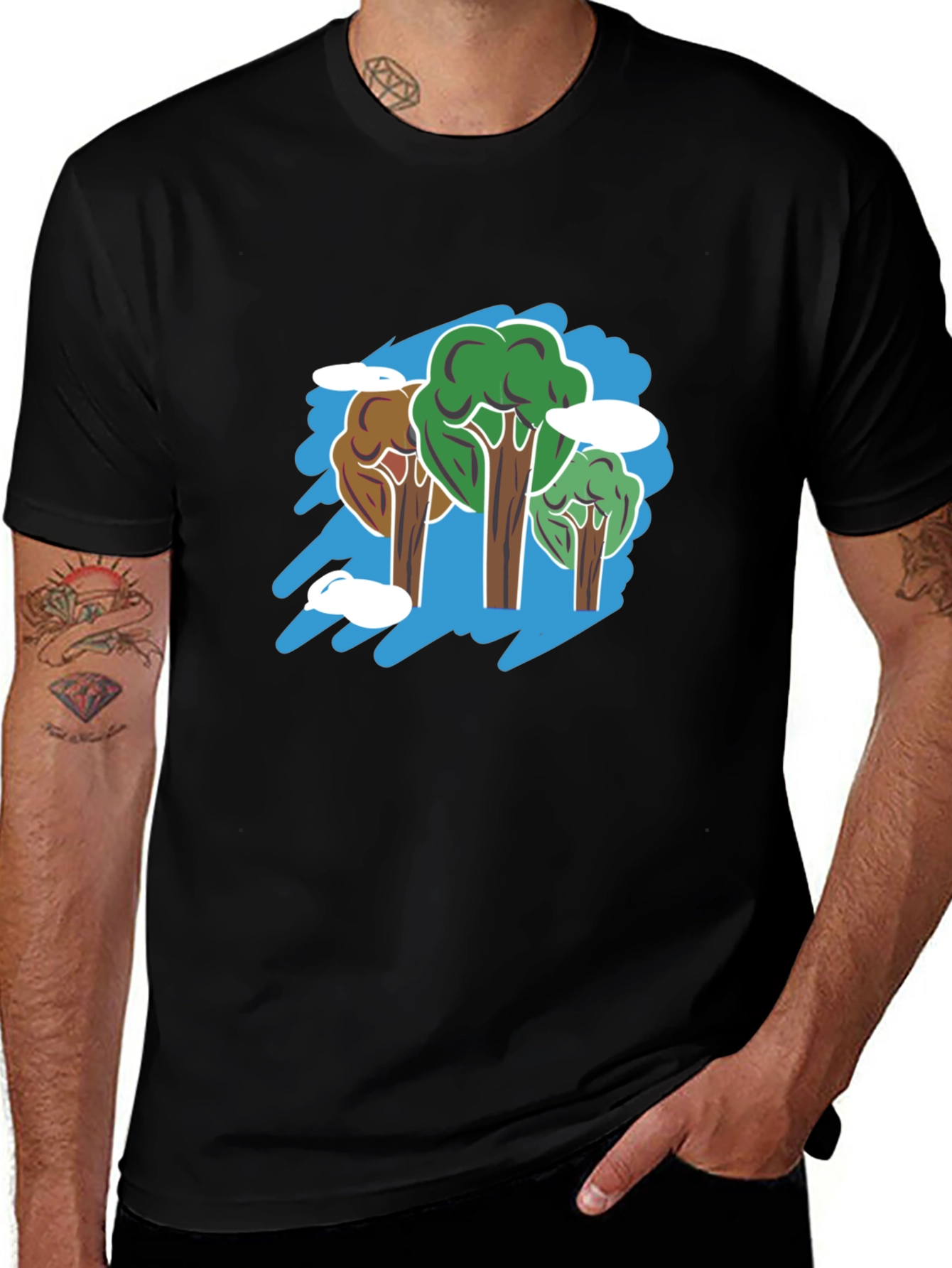 Nature Trees Graphic Black T-Shirt