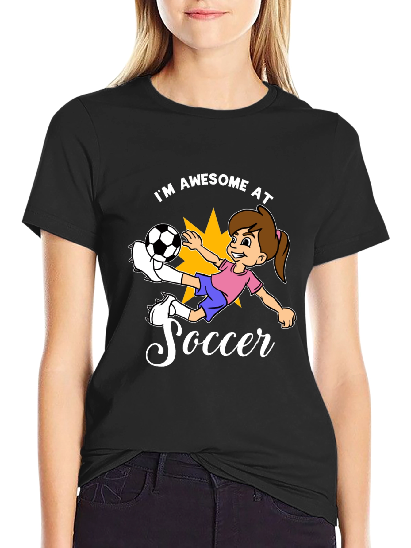 Awesome Soccer Girl Black T-Shirt