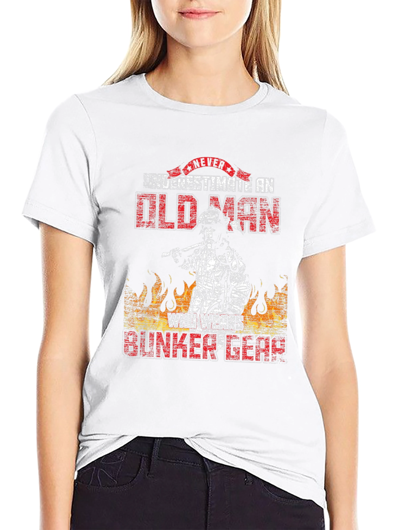 Never Underestimate Old Man Firefighter T-Shirt