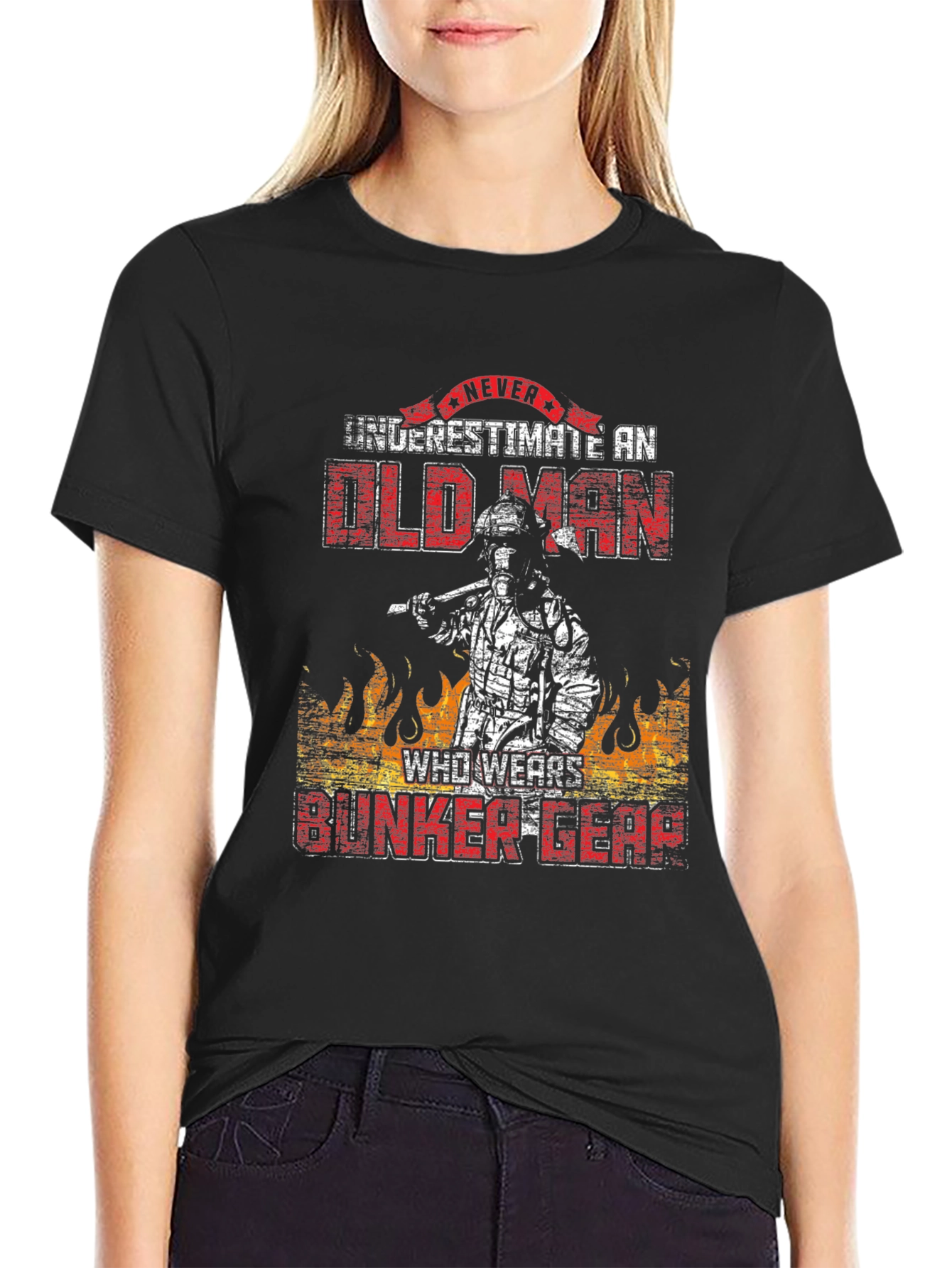 Never Underestimate Old Man Firefighter T-Shirt