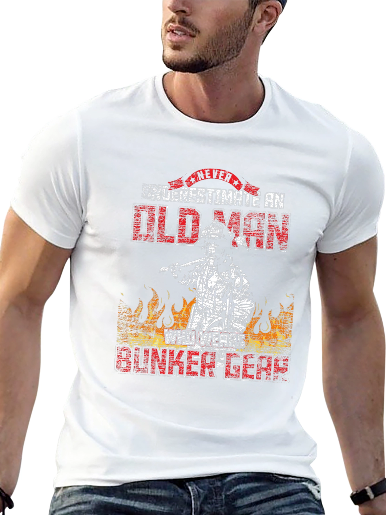 Never Underestimate Old Man Firefighter T-Shirt