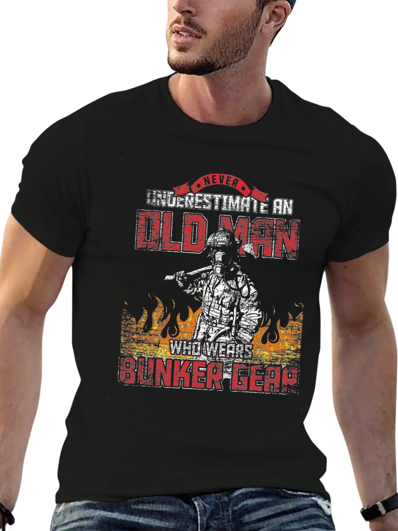 Never Underestimate Old Man Firefighter T-Shirt