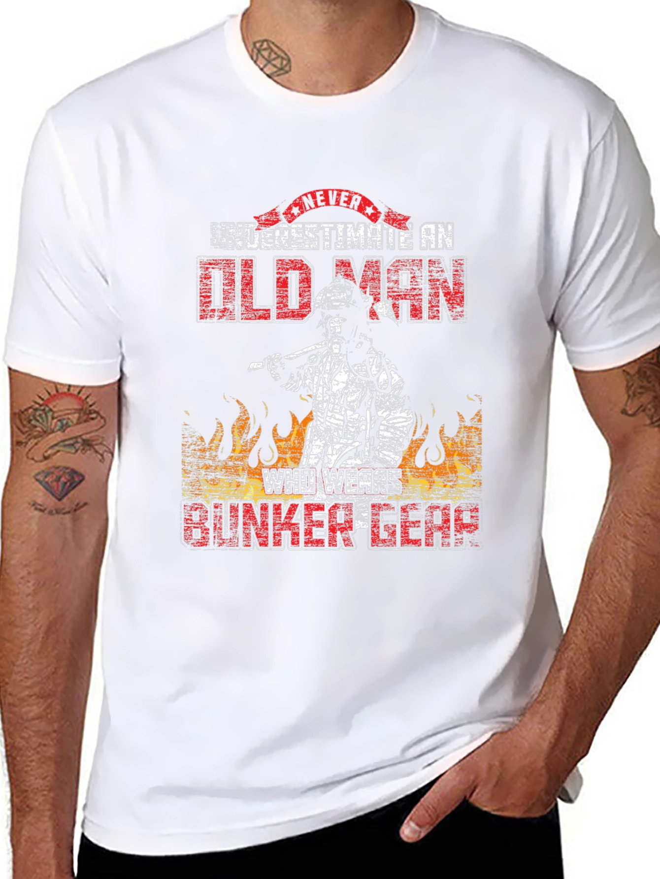 Never Underestimate Old Man Firefighter T-Shirt