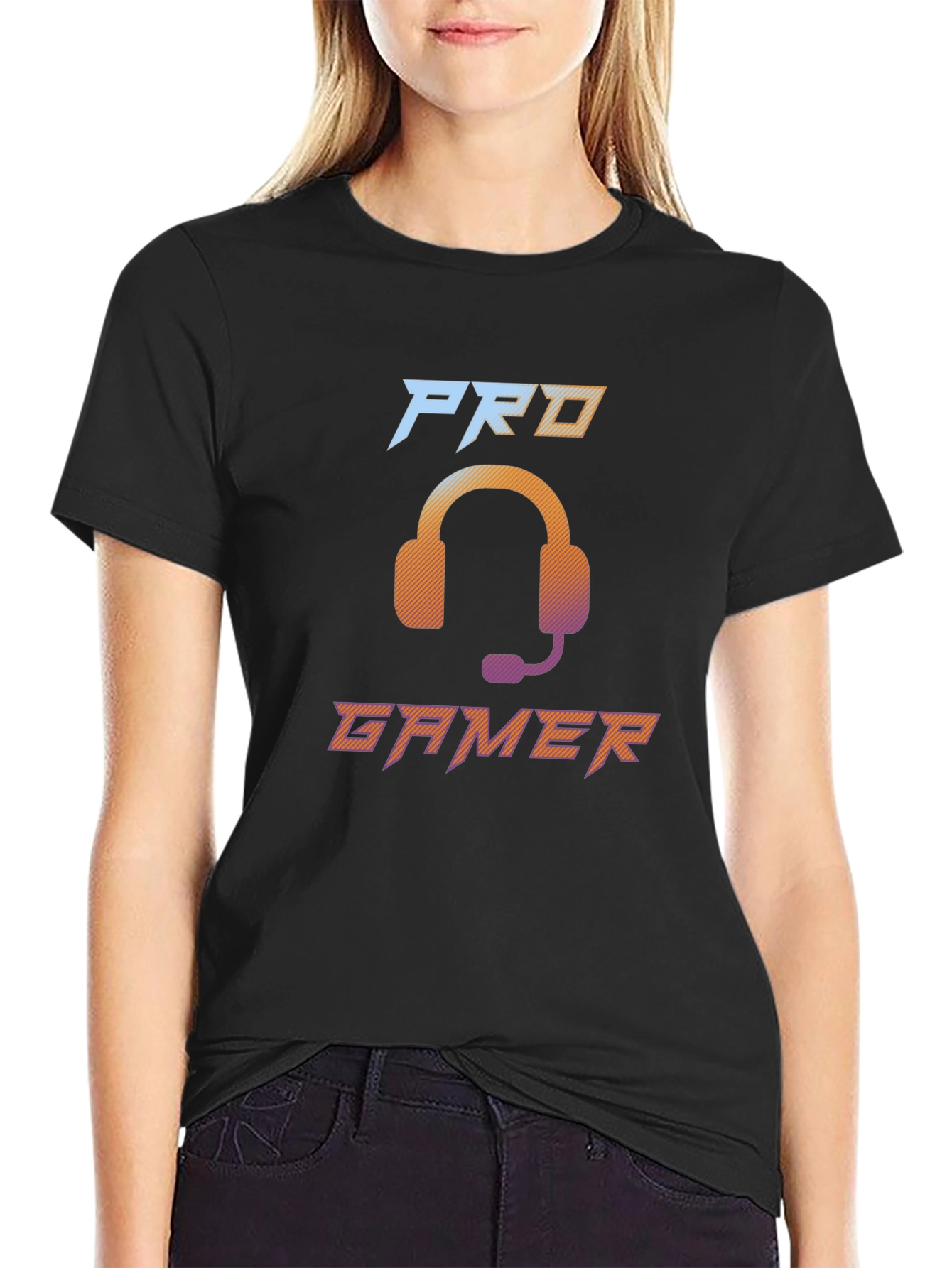 Pro Gamer Black T-Shirt with Headset Graphic Design
