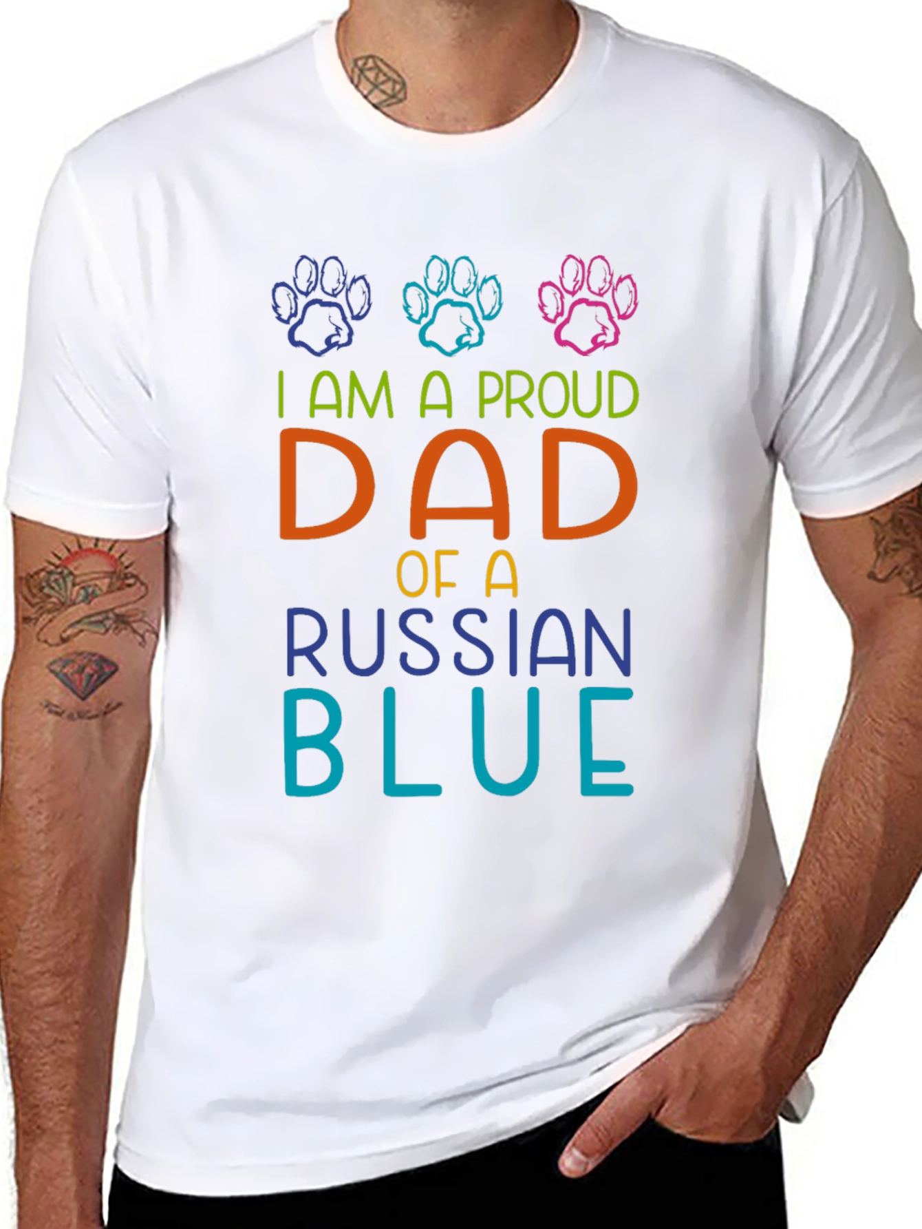 Proud Dad Russian Blue Cat Paw Print T-Shirt
