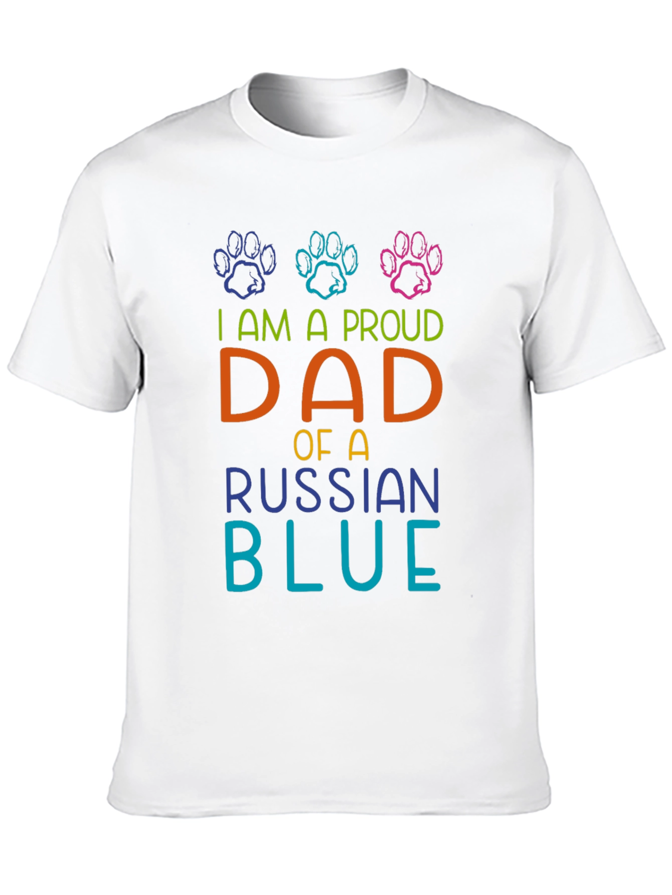 Proud Dad Russian Blue Cat Paw Print T-Shirt