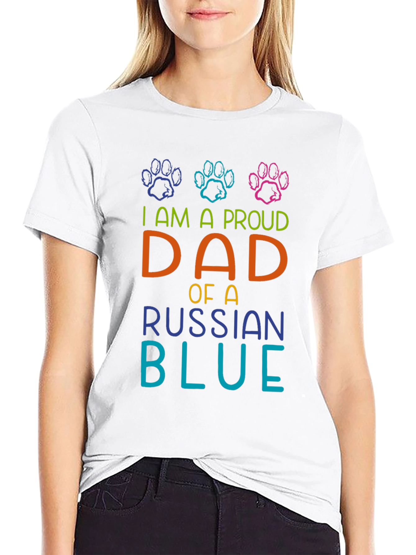 Proud Dad Russian Blue Cat Paw Print T-Shirt