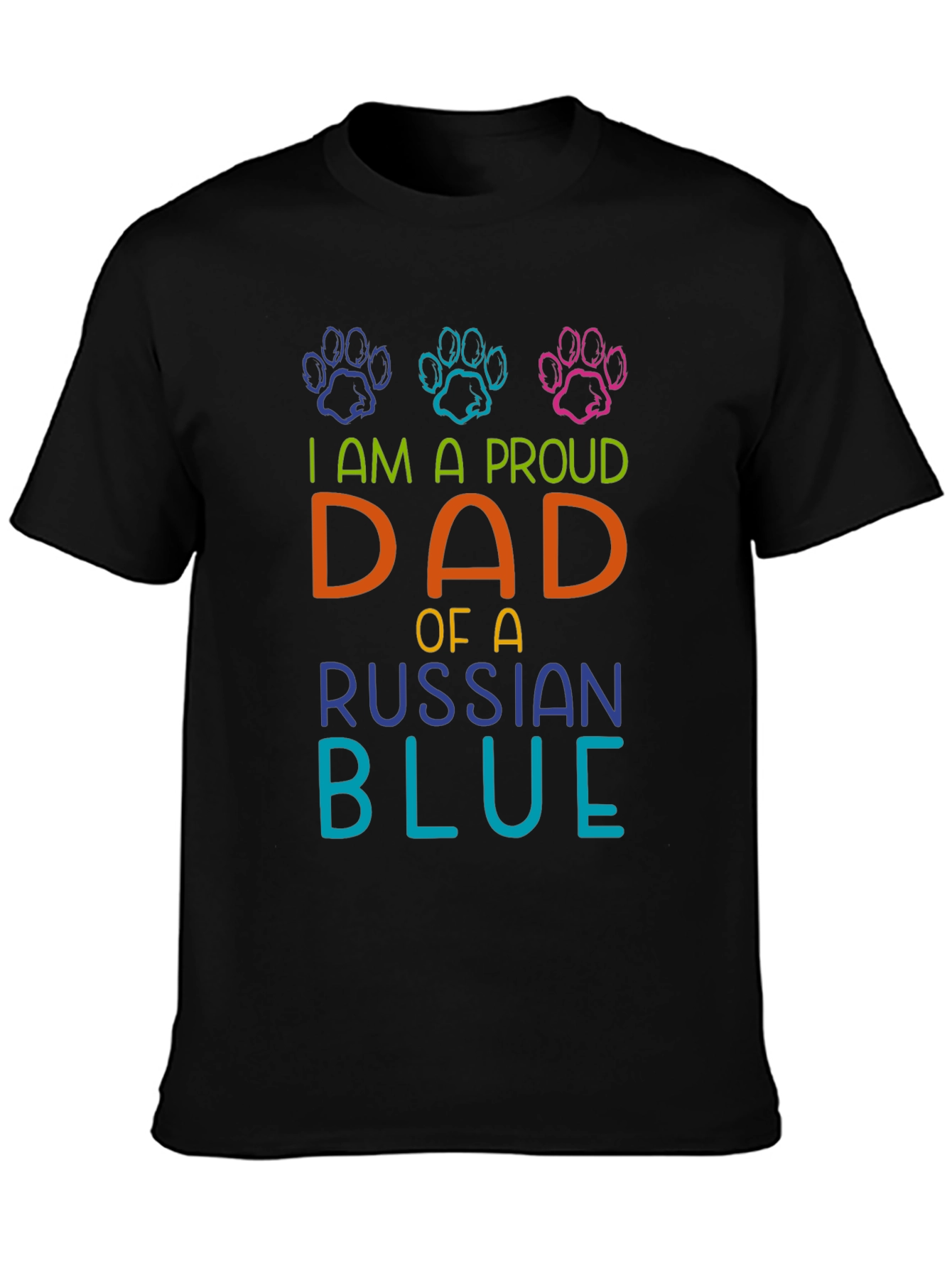 Proud Dad Russian Blue Cat Paw Print T-Shirt