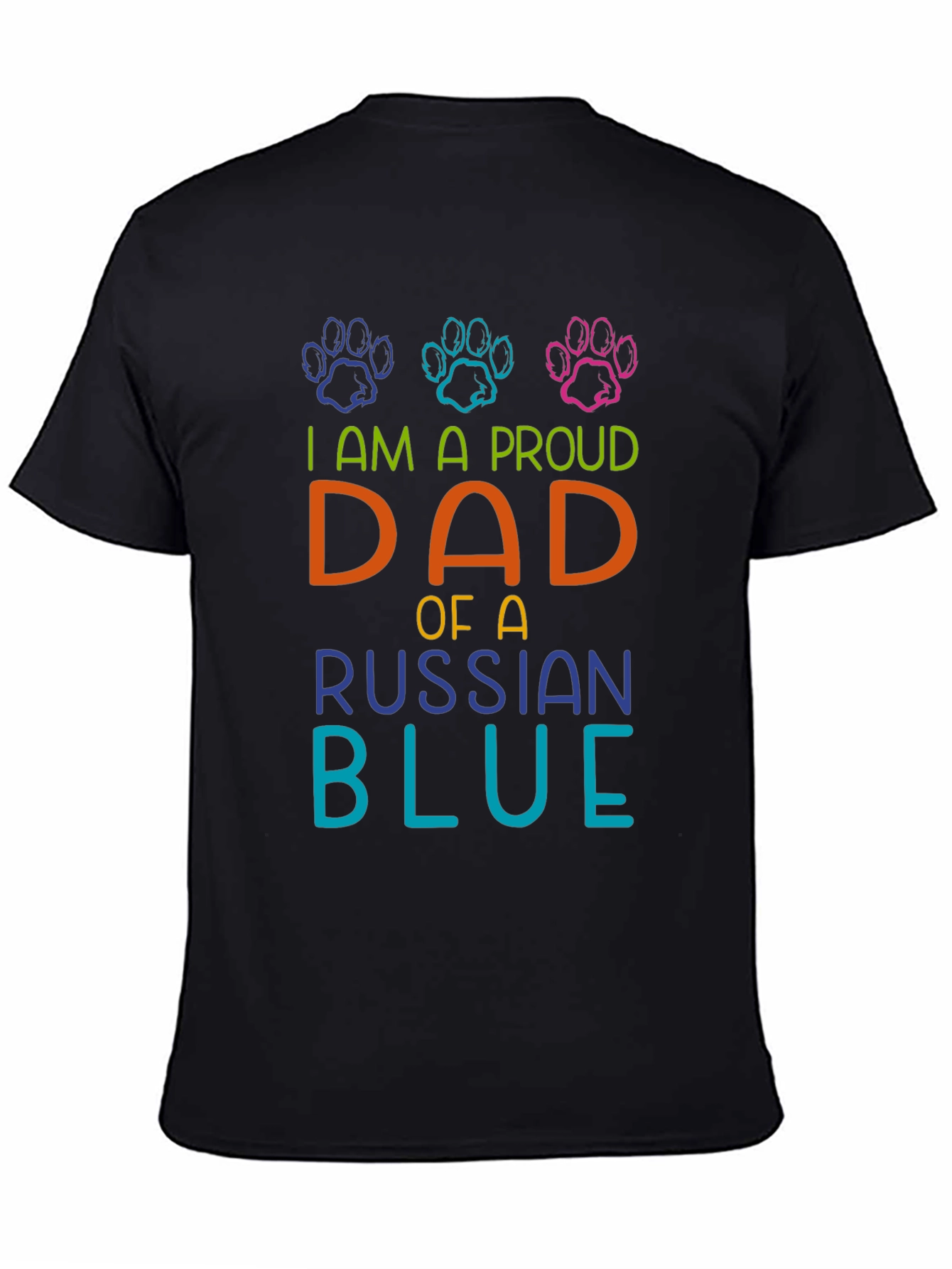 Proud Dad Russian Blue Cat Paw Print T-Shirt