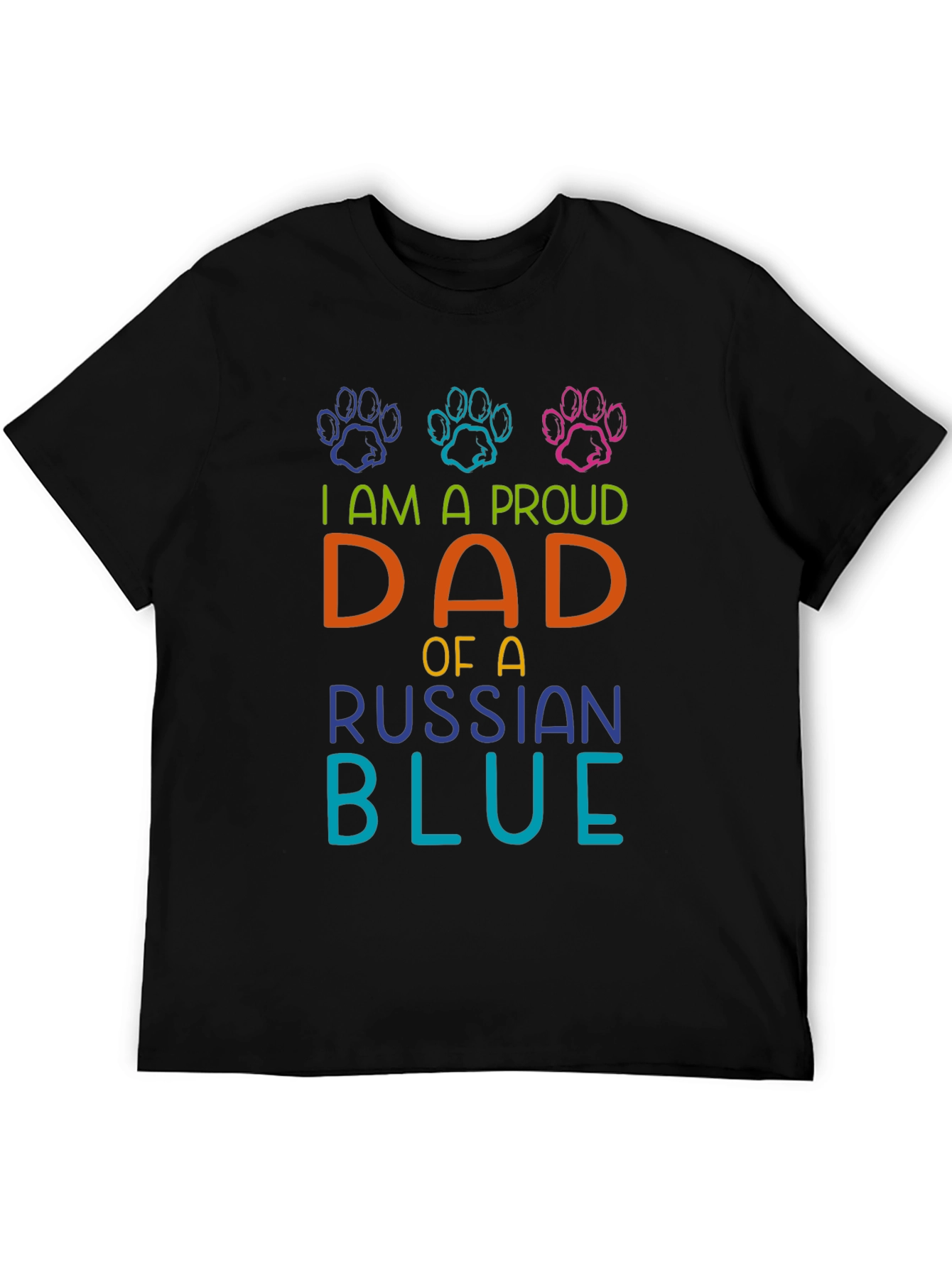 Proud Dad Russian Blue Cat Paw Print T-Shirt