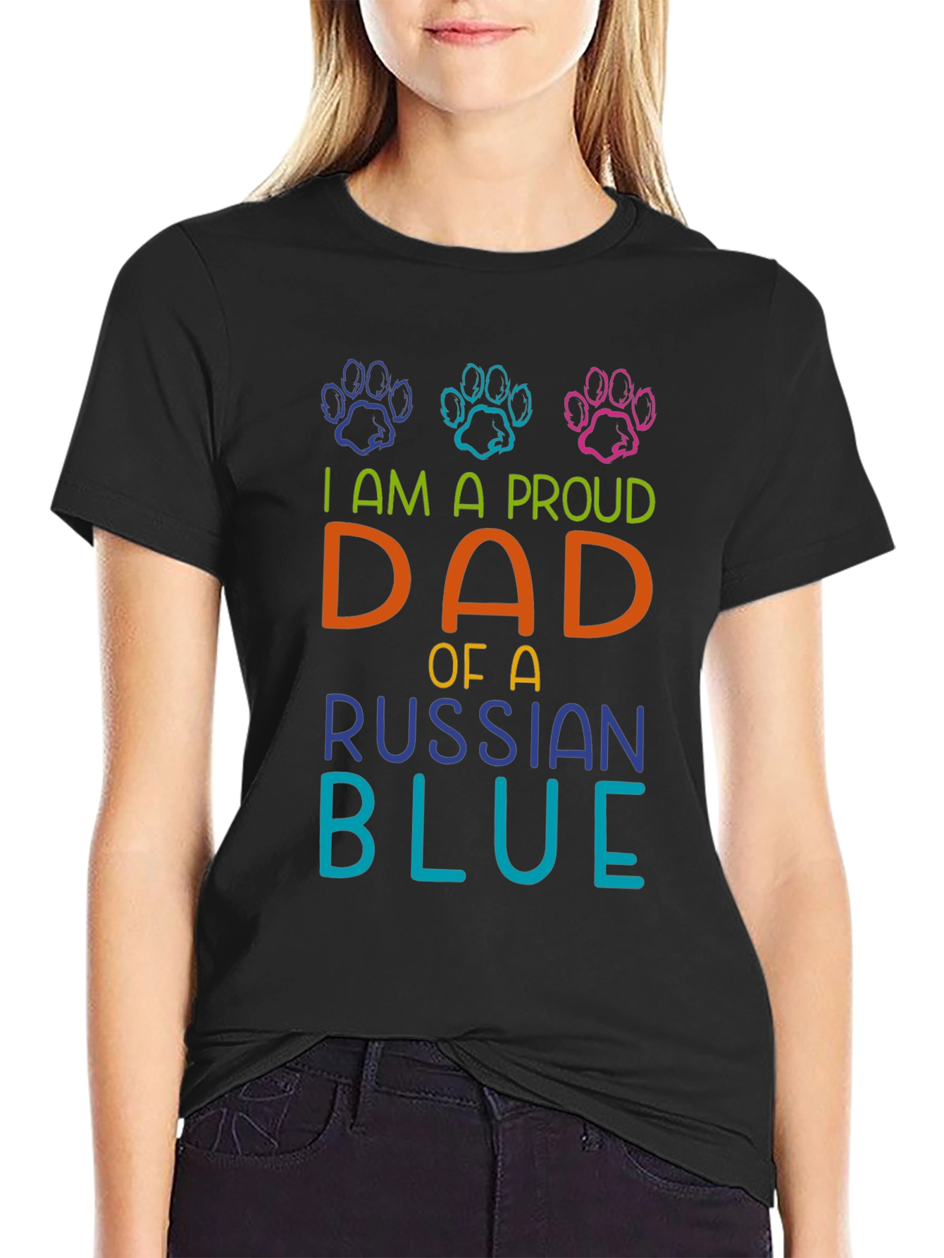 Proud Dad Russian Blue Cat Paw Print T-Shirt
