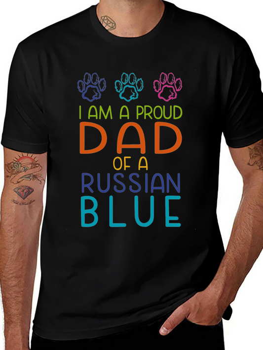 Proud Dad Russian Blue Cat Paw Print T-Shirt