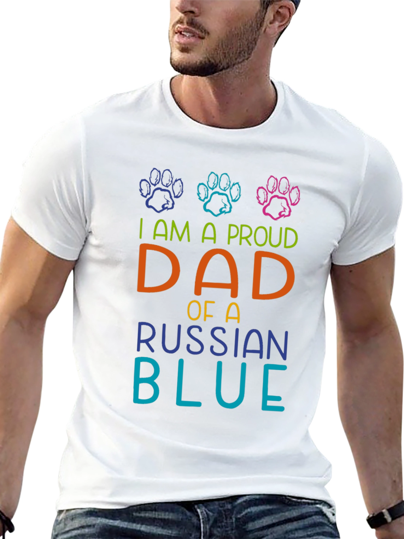 Proud Dad Russian Blue Cat Paw Print T-Shirt