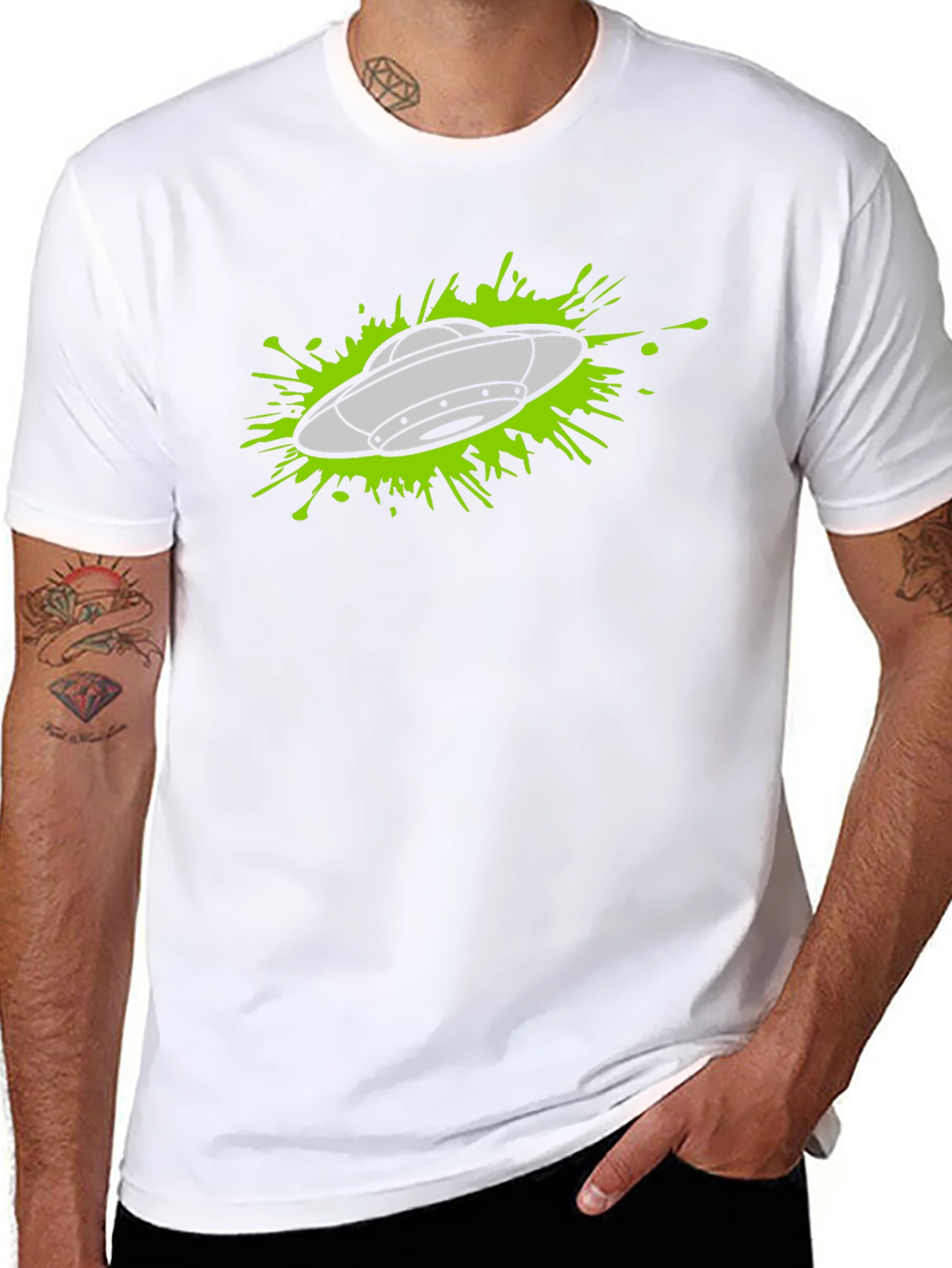 UFO Splatter Graphic Tee - Black Cotton T-Shirt