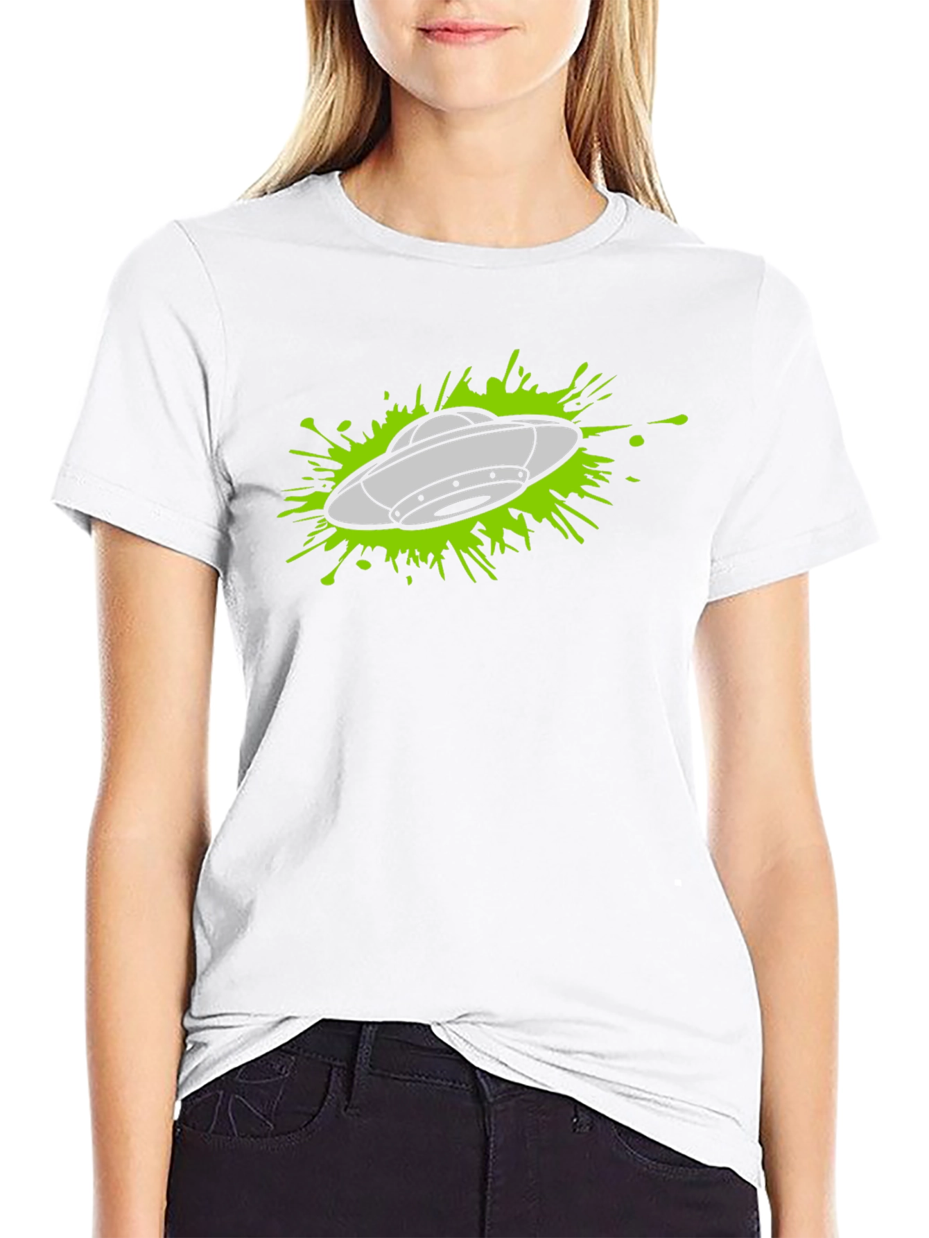 UFO Splatter Graphic Tee - Black Cotton T-Shirt