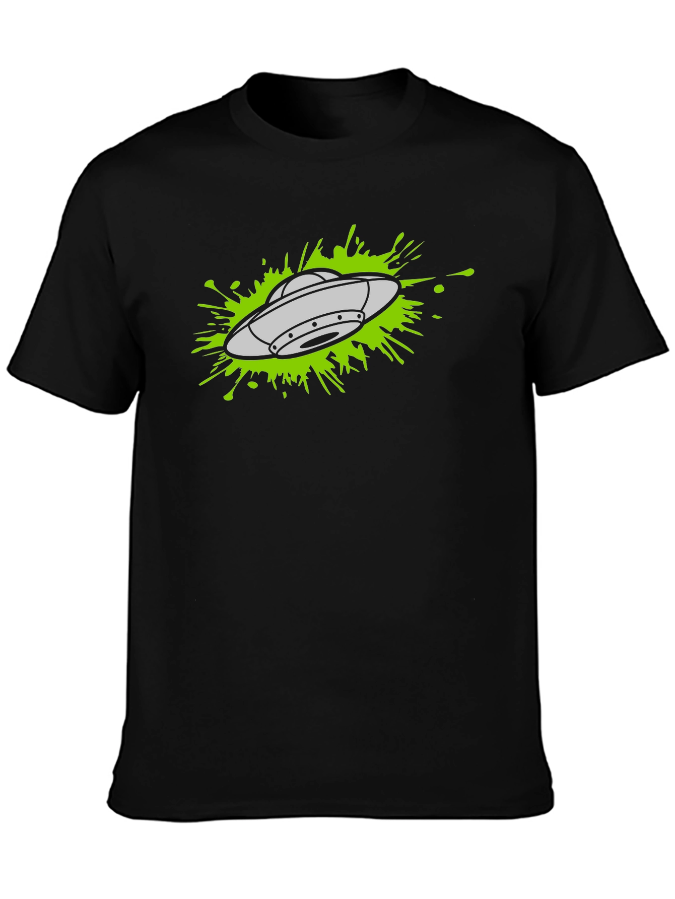 UFO Splatter Graphic Tee - Black Cotton T-Shirt