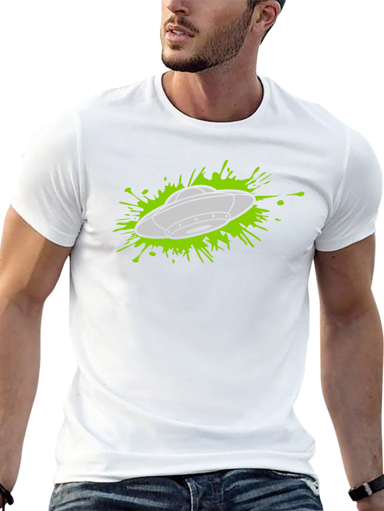 UFO Splatter Graphic Tee - Black Cotton T-Shirt