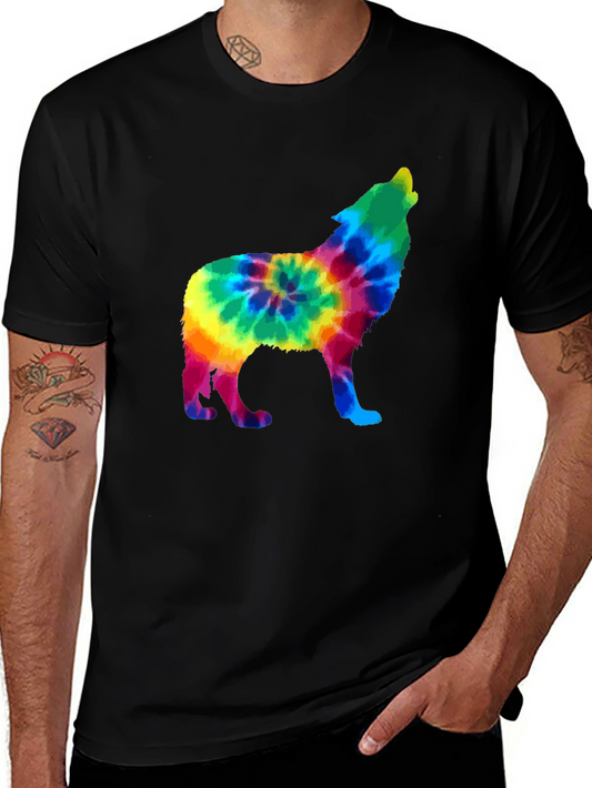 Tie-Dye Wolf Graphic Black T-Shirt