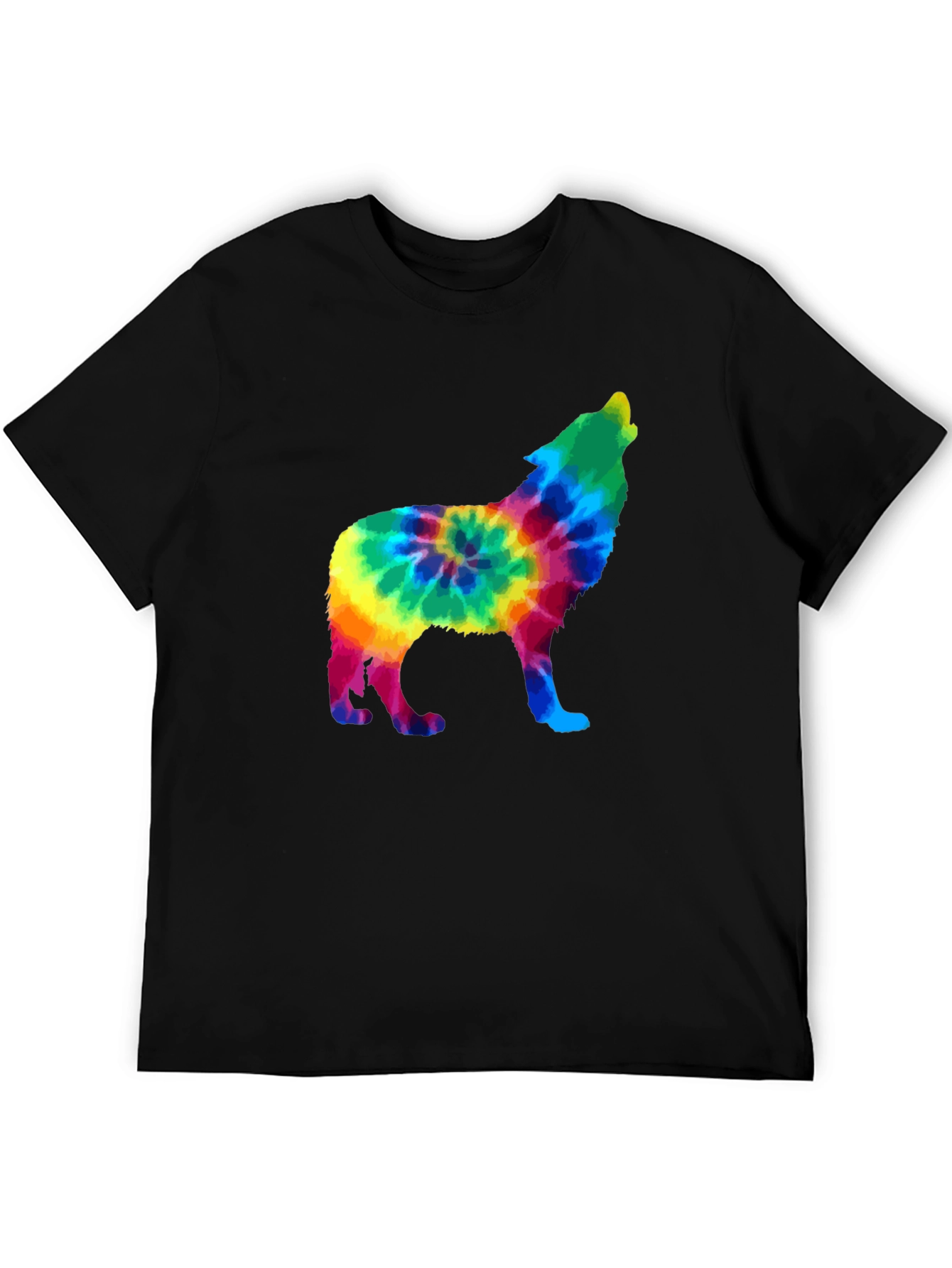 Tie-Dye Wolf Graphic Black T-Shirt