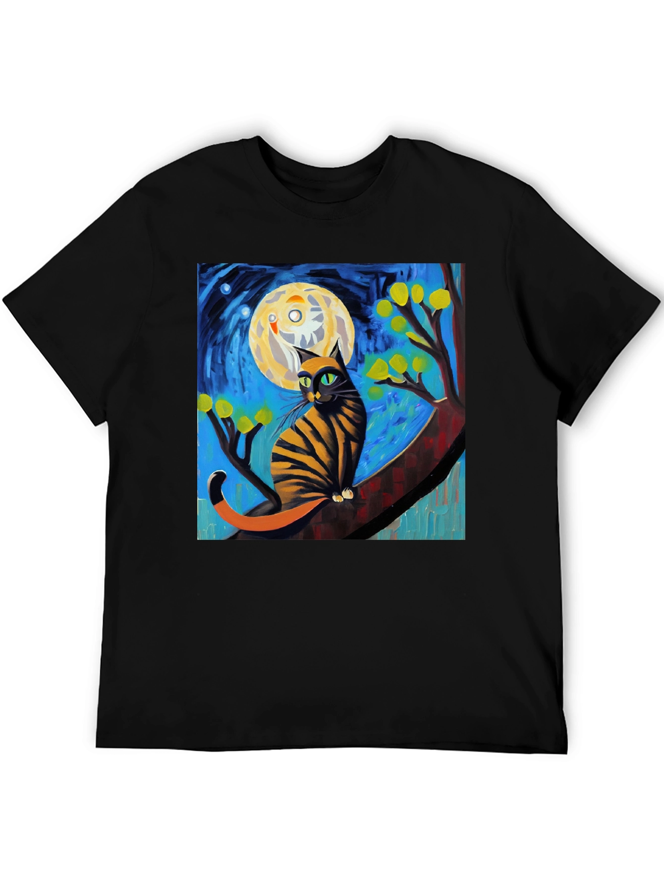 Starry Night Cat T-Shirt - Unique Art Tee