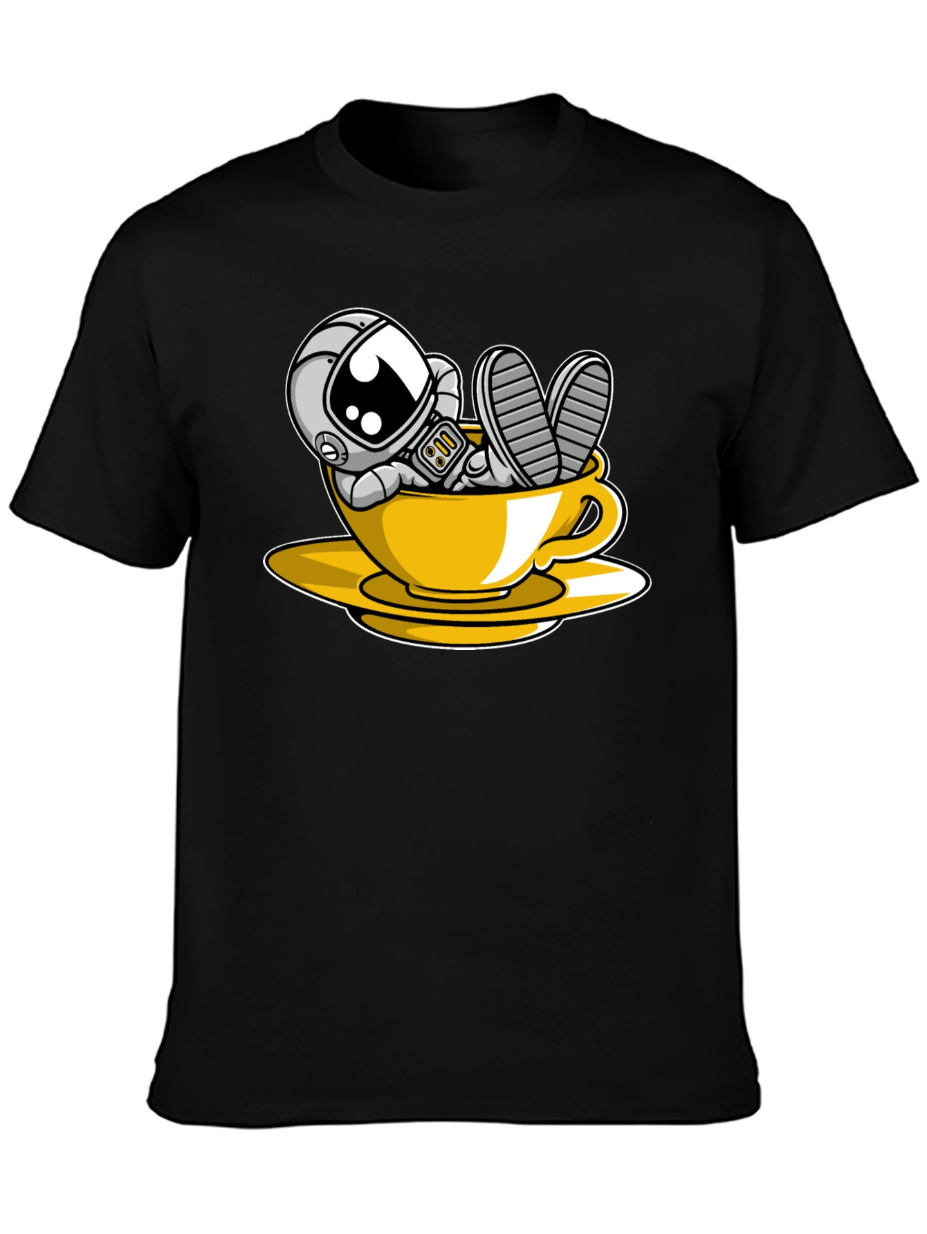 Astronaut in Teacup Graphic Black T-Shirt
