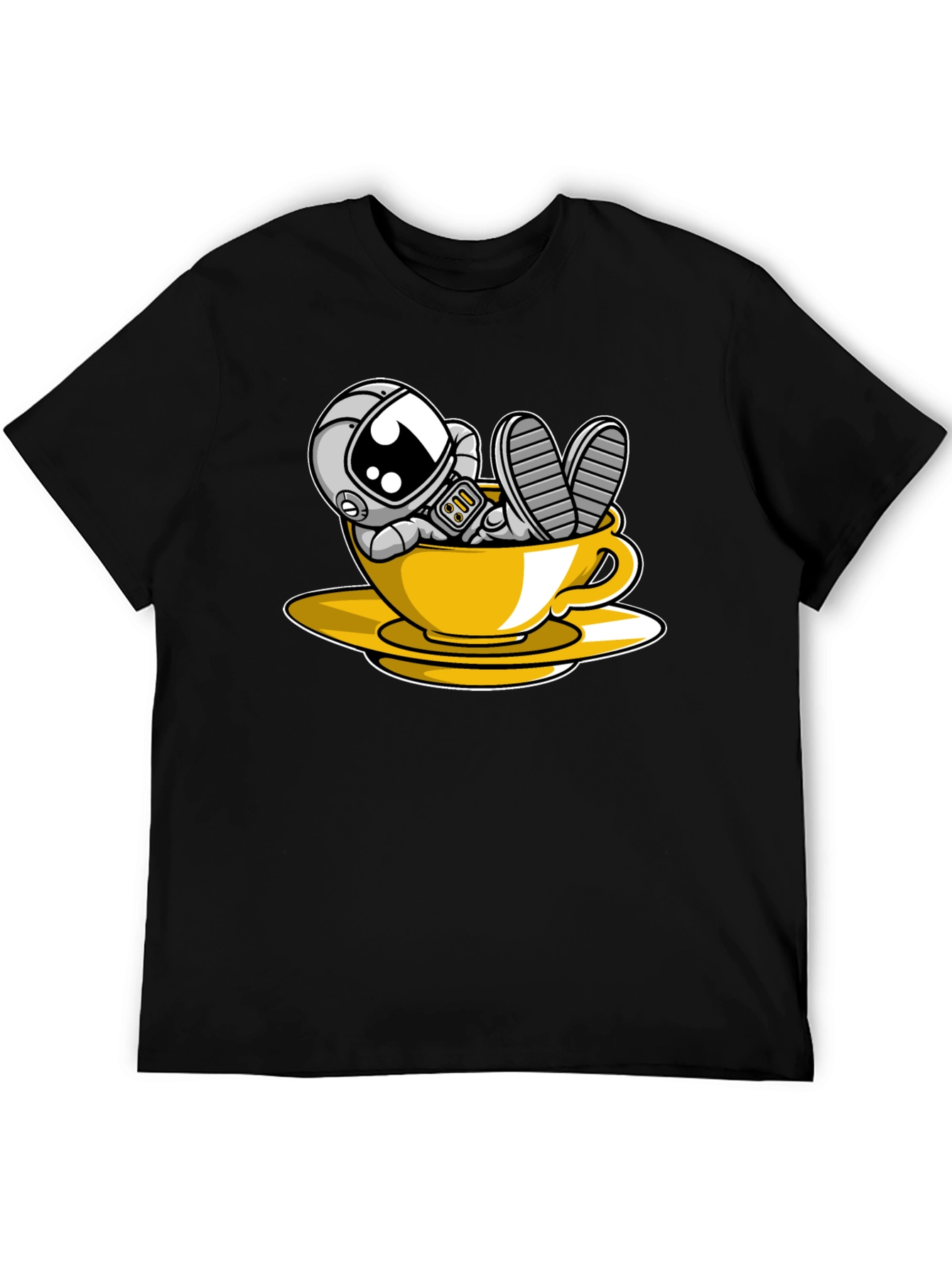 Astronaut in Teacup Graphic Black T-Shirt