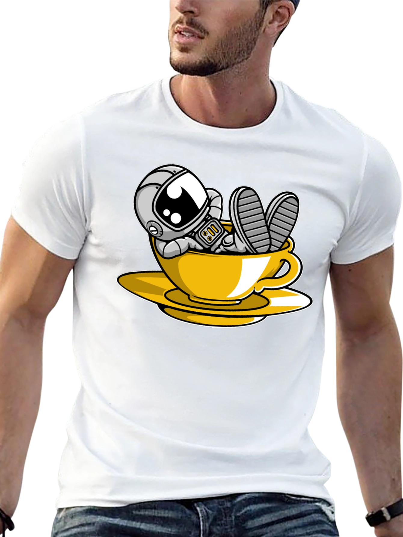 Astronaut in Teacup Graphic Black T-Shirt