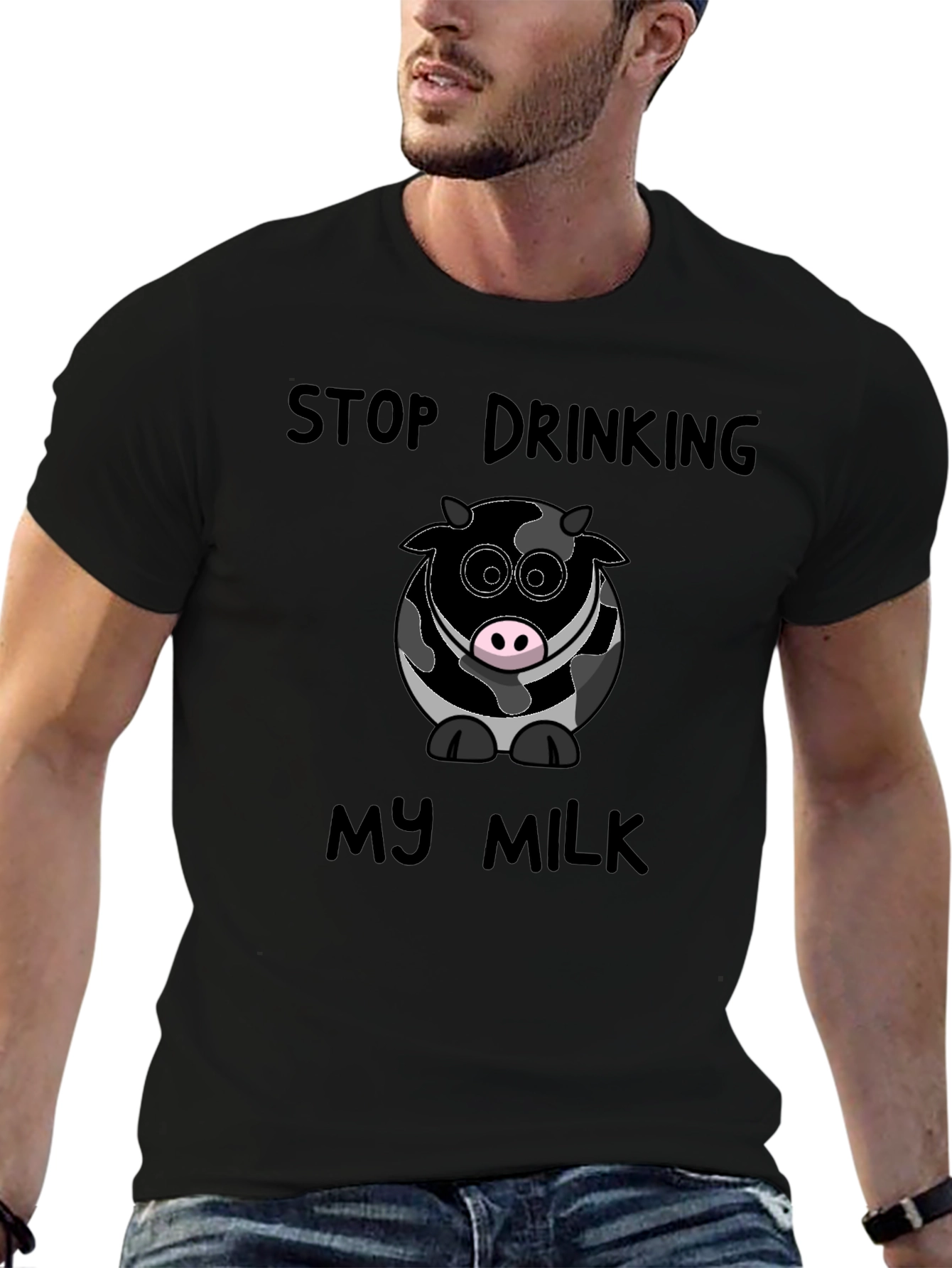 Stop Drinking My Milk Funny Cow Graphic T-Shirt