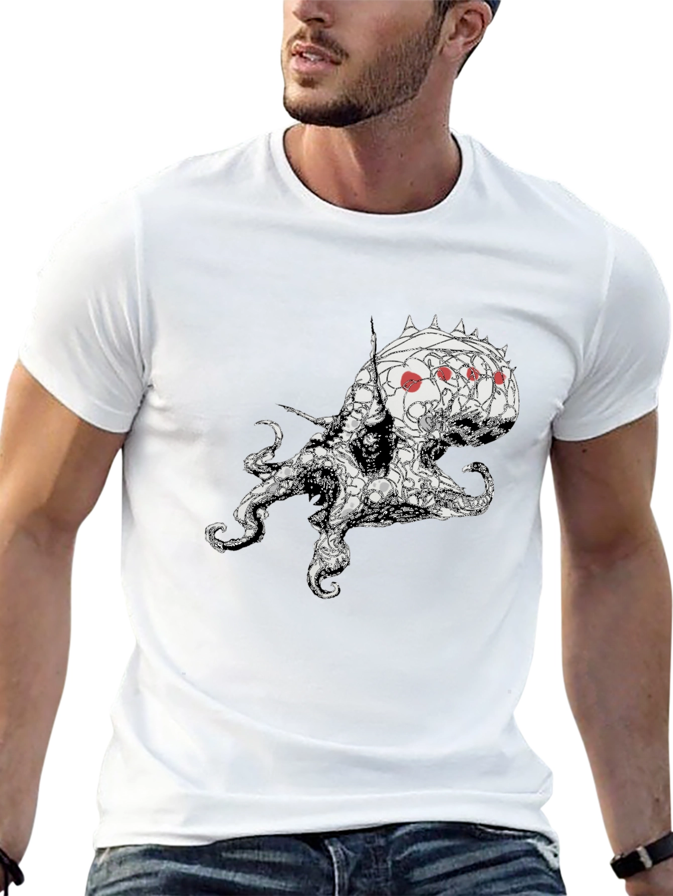 Octopus Graphic Tee - Black Cotton Blend T-Shirt