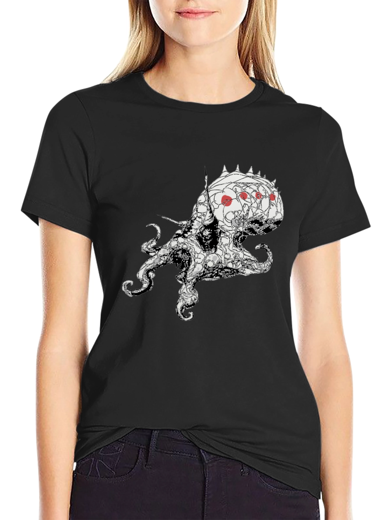 Octopus Graphic Tee - Black Cotton Blend T-Shirt
