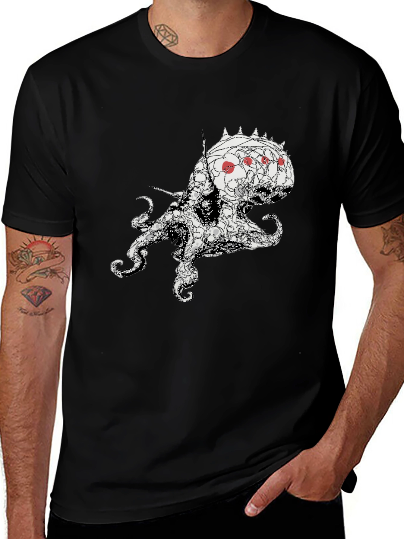 Octopus Graphic Tee - Black Cotton Blend T-Shirt