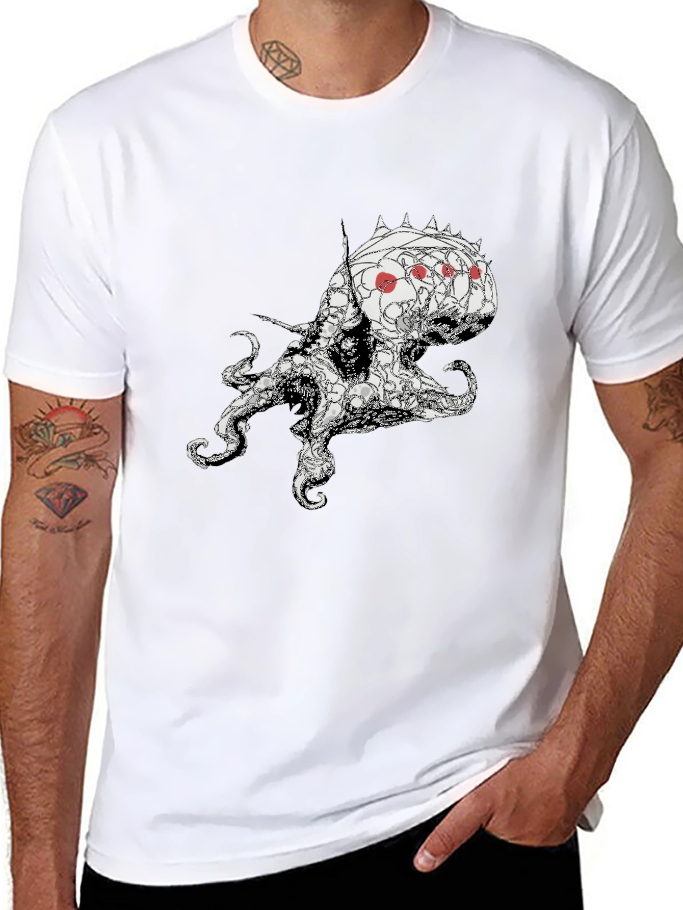 Octopus Graphic Tee - Black Cotton Blend T-Shirt