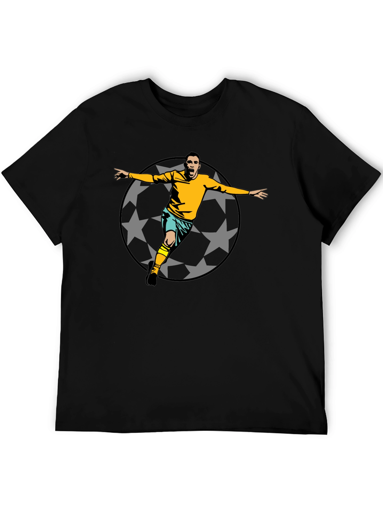 Soccer Star Graphic Tee - Black Cotton T-Shirt