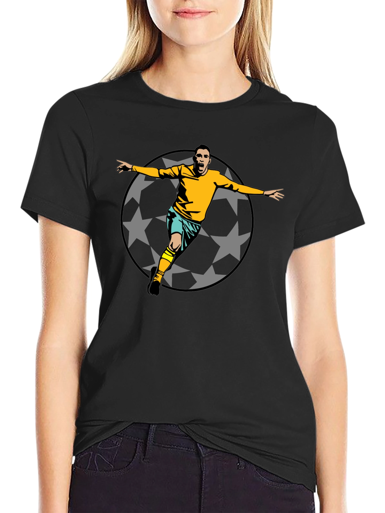 Soccer Star Graphic Tee - Black Cotton T-Shirt
