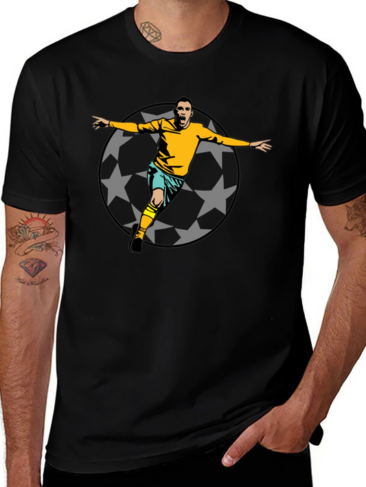 Soccer Star Graphic Tee - Black Cotton T-Shirt