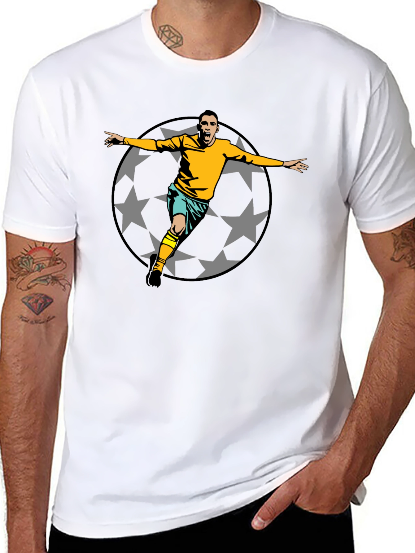 Soccer Star Graphic Tee - Black Cotton T-Shirt