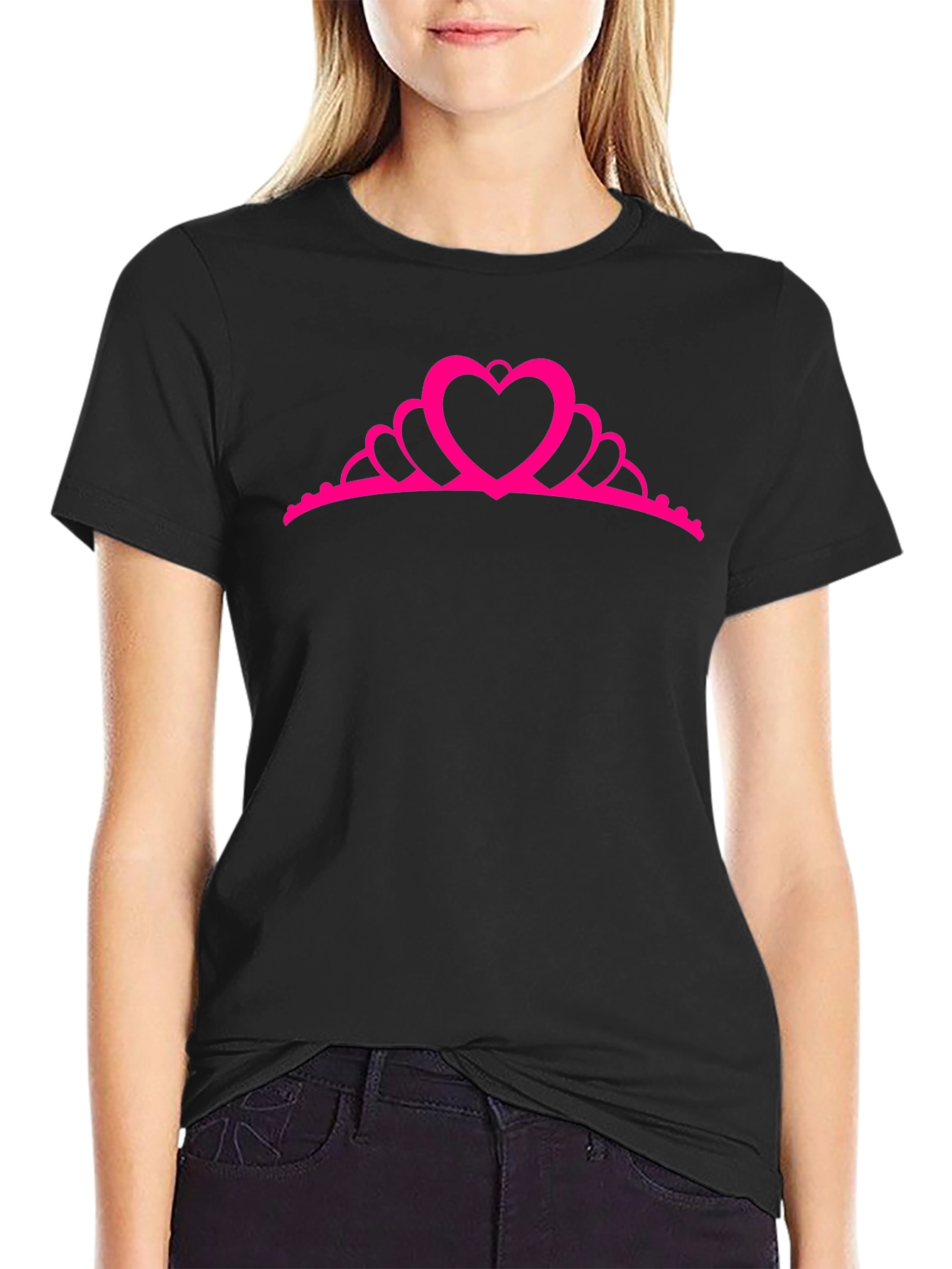 Princess Heart Crown T-Shirt - Black Cotton Tee